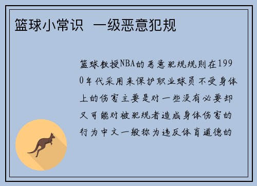 篮球小常识  一级恶意犯规